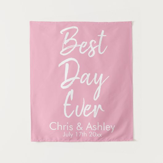 Aangepaste roze bruiloft achtergrond Beste dag ooi Wandkleed (Voorkant)