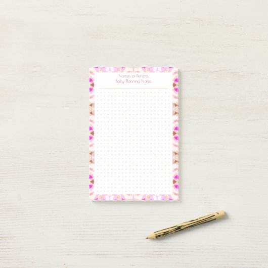 Aangepaste Roze Bruin Dot Grid Nieuwe Baby Planne Post-it® Notes (Op bureau)
