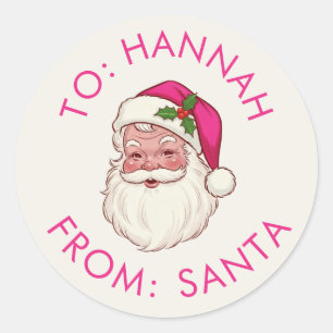 Aangepaste roze cadeau van de Kerstman Ronde Sticker