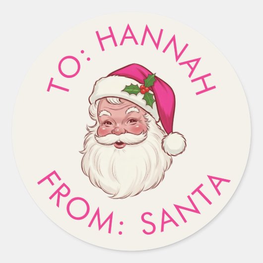 Aangepaste roze cadeau van de Kerstman Ronde Sticker (Voorkant)