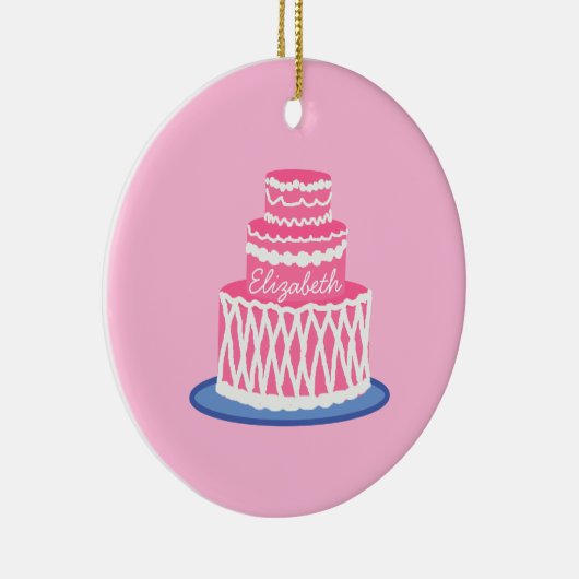 Aangepaste roze Cake Keramisch Ornament (Rechts)