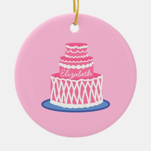 Aangepaste roze Cake Keramisch Ornament (Voorkant)