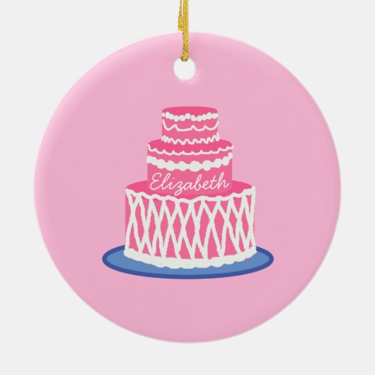 Aangepaste roze Cake Keramisch Ornament (Achterkant)