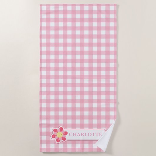 Aangepaste Roze Check Schattige Checkerboard Stran Strandlaken (Voorkant)