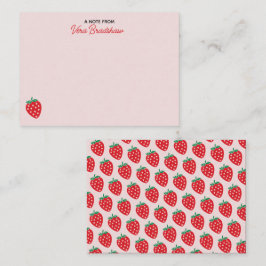 Aangepaste Roze Coquette met Aardbeien Hartjes Notitiekaartje