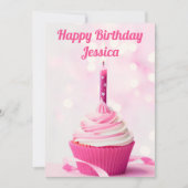 Aangepaste Roze Cupcake Foto Gelukkige Verjaardag Kaart (Voorkant)