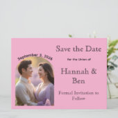 Aangepaste Roze Custom Photo Wedding Sla de datum Save The Date (Staand voorkant)