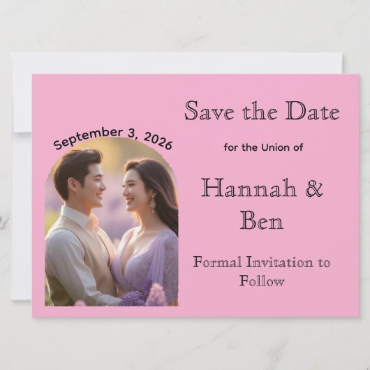 Aangepaste Roze Custom Photo Wedding Sla de datum Save The Date (Voorkant)