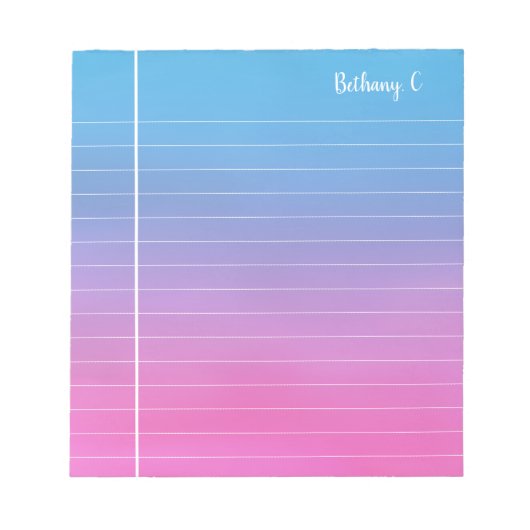Aangepaste roze cyaan gradiënt gelijnd notitieblok (Voorkant)