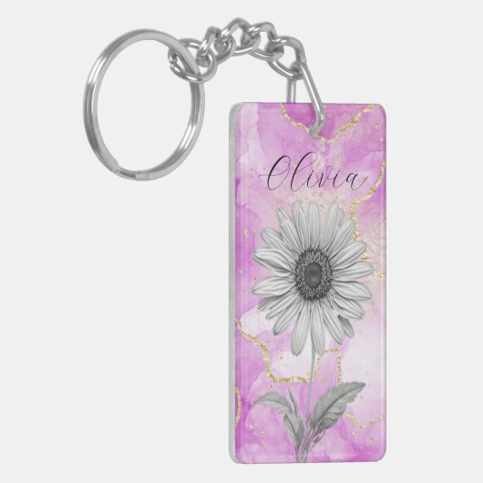 Aangepaste Roze Daisy Flower Sleutelhanger (Voorkant Links)