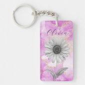 Aangepaste Roze Daisy Flower Sleutelhanger (Voorkant)