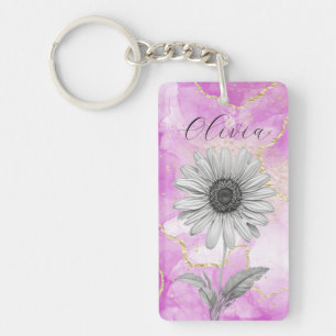 Aangepaste Roze Daisy Flower Sleutelhanger