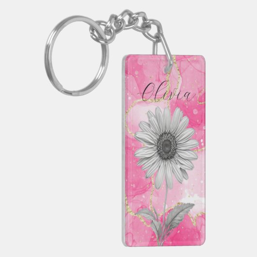 Aangepaste Roze Daisy Flower Sleutelhanger (Voorkant Links)