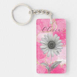 Aangepaste Roze Daisy Flower Sleutelhanger