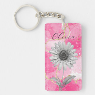 Aangepaste Roze Daisy Flower Sleutelhanger
