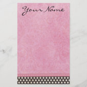 Aangepaste roze Damask met Polka Dot Briefpapier (Voorkant)