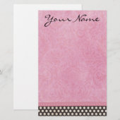 Aangepaste roze Damask met Polka Dot Briefpapier (Voorkant / Achterkant)