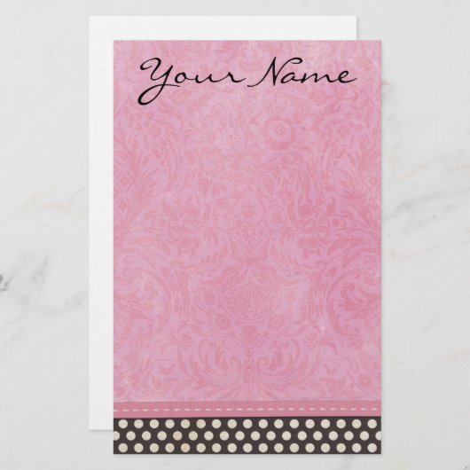 Aangepaste roze Damask met Polka Dot Briefpapier (Voorkant / Achterkant)