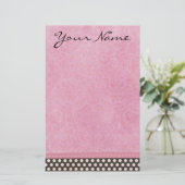 Aangepaste roze Damask met Polka Dot Briefpapier (Staand voorkant)