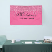 Aangepaste roze druppelaar Glitter Birthday Spandoek (Beurs)