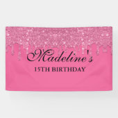 Aangepaste roze druppelaar Glitter Birthday Spandoek (Horizontaal)