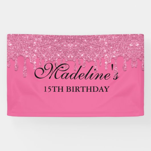 Aangepaste roze druppelaar Glitter Birthday Spandoek (Horizontaal)
