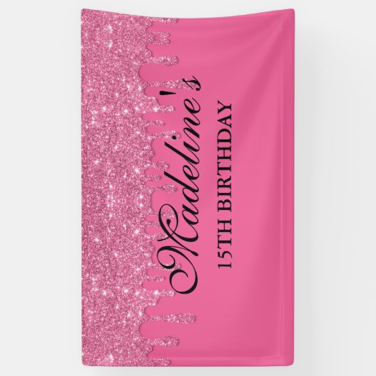 Aangepaste roze druppelaar Glitter Birthday Spandoek (Verticaal)