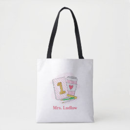 Aangepaste roze eerste klas leraar koffie tote bag