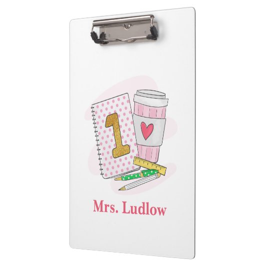 Aangepaste roze eerste klas leraar school klembord (Links)