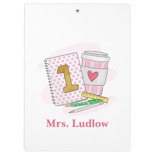 Aangepaste roze eerste klas leraar school klembord (Achterkant)