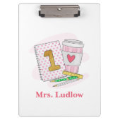Aangepaste roze eerste klas leraar school klembord (Voorkant)