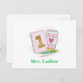 Aangepaste roze eerste klas leraar waardering briefkaart (Voorkant / Achterkant)