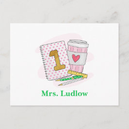 Aangepaste roze eerste klas leraar waardering briefkaart