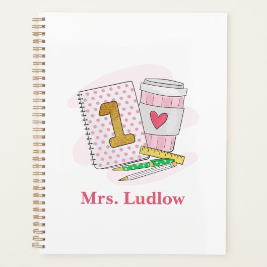 Aangepaste roze eerste klas leraar waardering planner (Voorkant)