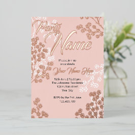 Aangepaste Roze Elegante Bloemige Bloeiende Feest Folie Uitnodiging