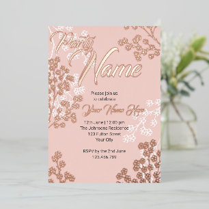 Aangepaste roze elegante Floral Blooming Party Folie Uitnodiging
