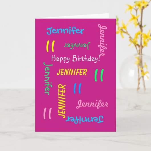 Aangepaste roze elke naam, 11e verjaardag roze kaart (Gele Bloem)