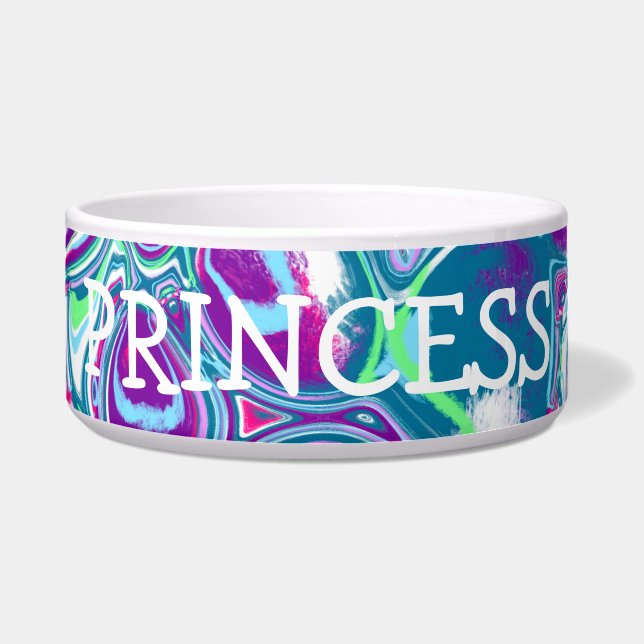 Aangepaste roze en blauwe Abstracte Fluid Art Voerbakje (Voorkant)