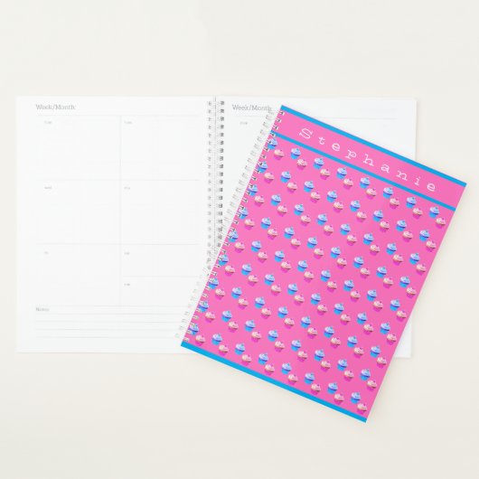 Aangepaste  roze en blauwe cupcake planner (Display)