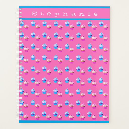 Aangepaste  roze en blauwe cupcake planner (Voorkant)