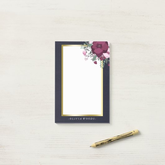 Aangepaste roze en blauwe Floral Post-it® Notes (Op bureau)
