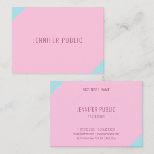 Aangepaste roze en blauwe, moderne, minimale Sjabl Visitekaartje (Voorkant / Achterkant)