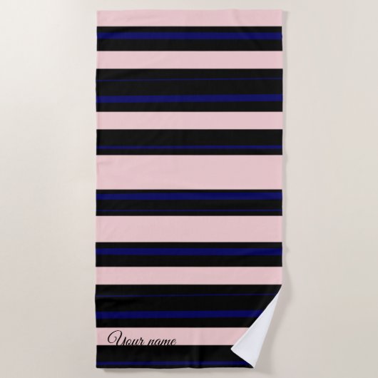 Aangepaste roze en blauwe navy strandhanddoek strandlaken (Voorkant)