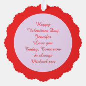 Aangepaste roze en blauwe Tortelduifjes Ornament Kaart (Achterkant)