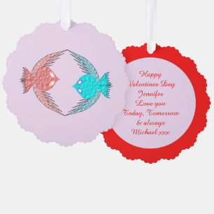 Aangepaste roze en blauwe Tortelduifjes Ornament Kaart