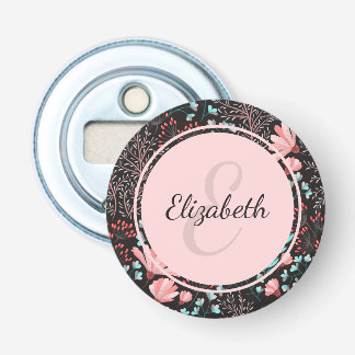 Aangepaste roze en Blauwgroen donkere Floral Button Flesopener