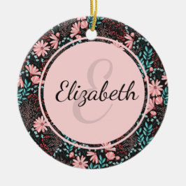 Aangepaste roze en Blauwgroen donkere Floral Keramisch Ornament
