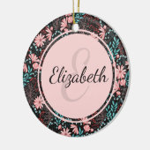 Aangepaste roze en Blauwgroen donkere Floral Keramisch Ornament (Links)