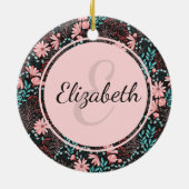 Aangepaste roze en Blauwgroen donkere Floral Keramisch Ornament (Achterkant)