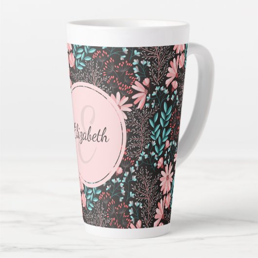 Aangepaste roze en Blauwgroen donkere Floral Latte Mok (Rechterhoek)